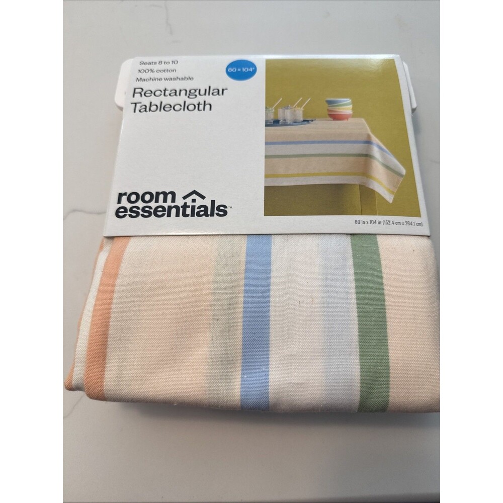 Striped Rectangular Tablecloth 60"x 104” Room Essentials 100% Cotton Spring NEW
